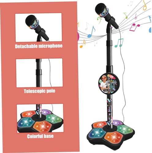 Kids Microphone with Stand, Adjustable Kids Microphone with Lights, Detachable Standing Kid Karaoke Machine for Ages 3+ Children — view 2
