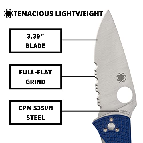 Spyderco Tenacious Lightweight Folding Utility Pocket Knife With 3.39" Cpm S35Vn Steel Blade And Blue Frn Handle - Everyday Carry - Combinationedge - C122Psbl #TOP2