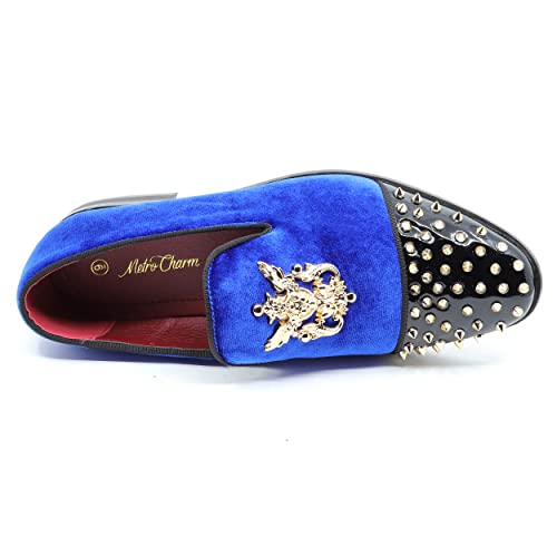 Metrocharm Men's Fashion Velvet Smoking Spike Dress Loafers Slip On Shoes SM-494