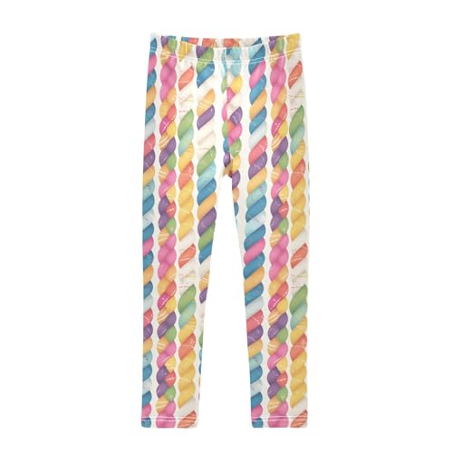 Realistic Knitted Illustration Rainbow Texture Kids Girl's Active Leggings Comfortable High Waisted Workout Pants Sports