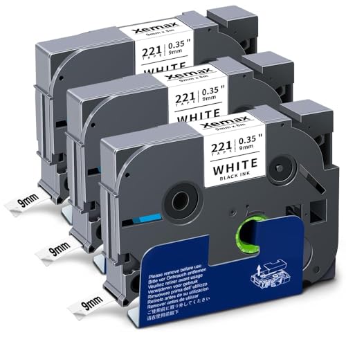 3x XemaX Compatible Cinta 9mm X 8m Reemplazo para Brother PT Tze 221 Tz 221 Negro sobre Blanco Laminado Casete para PT D210VP PT H101C PT 1010 PT P750W PT H100P PT 1000 PT D450 Etiquetadora