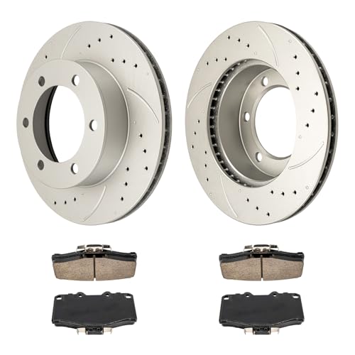 Image of KAX Front Drilled and Slotted Brake Kit Fits Toyota 4Runner 1996-2002 | Brake Rotors Ceramic Brake Pads for Toyota Tacoma 1995-1998 2004, Automotive Replacement Brake Kit