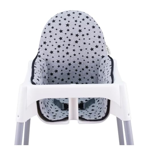 JYOKO KIDS Colchoneta para trona antilop compatible con Ikea, 100% Algodón (Black Star)