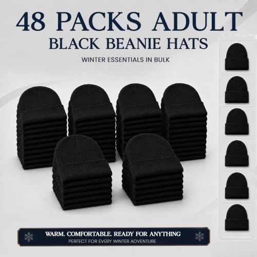 Image of Yacht & Smith Black Beanie Winter Hats in Bulk for Adults, Wholesale Value for Donations