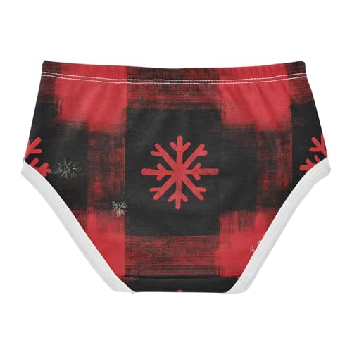 Girls Panties, Christmas Plaid Snowflake Red Black Toddler Panties, Cotton Girls Underwear, 2T–8 Years2