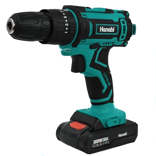 Parafusadeira Furadeira de Impacto Sem Fio 21V 2 Baterias, Kit Acessórios Maleta de Transporte Hanab