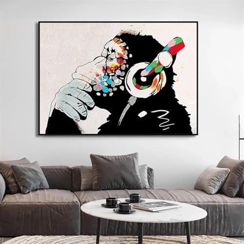 Peinture sur toile Banksy pour salon moderne affiche singe graffiti déco bureau branché