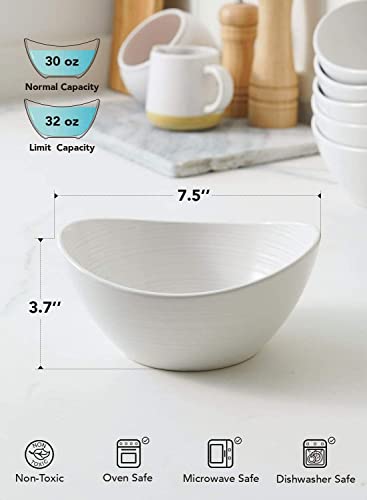 Le Tauci Large Cereal Bowls 30 Oz, Ceramic Bowls Set For Salad Soup Rice Desserts, Kitchen Serving Bowl, Oven Dishwasher & Microwave Safe - 7.5 Inch, Set Of 4, White #TOP3