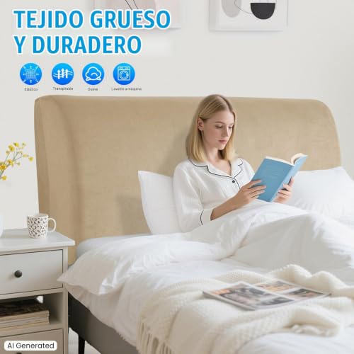 Miniatura 2 de Cycmaco Terciopelo Funda Cabecero Cama, Protector De Cabecero De Cama A Prueba De Polvo, Desenfundable, Universales, Elástico, Tejido Suave, Decoración Del Dormitorio 150cm, Camello