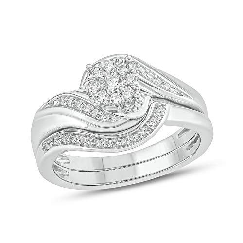 Cali Trove 1/4ct Round White Natural Diamond 925 Sterling Silver Cluster Flower Wedding Bridal Ring Set for Women