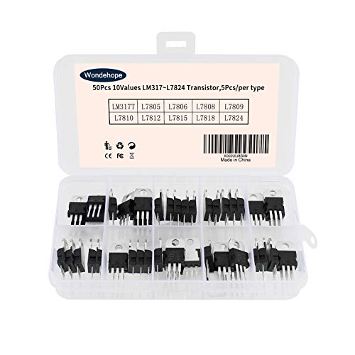 50-Piece Voltage Regulator Kit - Includes LM317T, L7805, L7808, L7809, L7812, L7815 And More + Storage Box