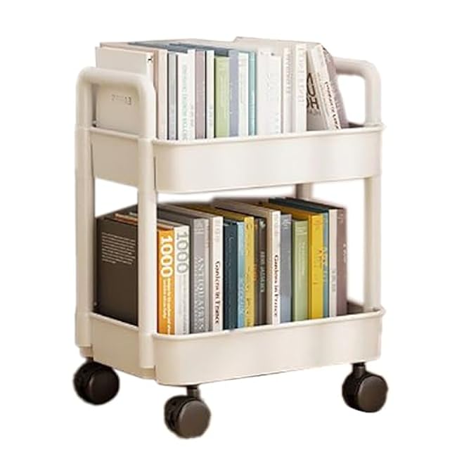 Fydun Plastic Rolling Cart 2 Layers White with Hook Stable Mobile Utility Cart for Living Room Bedroom Kitchen for Families-BVGWQXBn