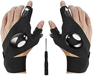 LED Flashlight Gloves, Stretchy Fingerless Gloves Light, Birthday Gifts for Man, Hands Free Flashlights for Working in Darkness Places Fishing, Repair, Camping, Hiking, Running