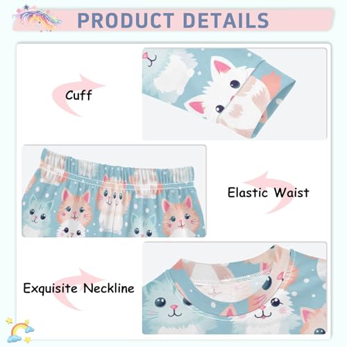 ALAZA Cute Kitten Cartoon Cat Pajama Set Pijamas Para Niños Long Sleeve Sleepwear3