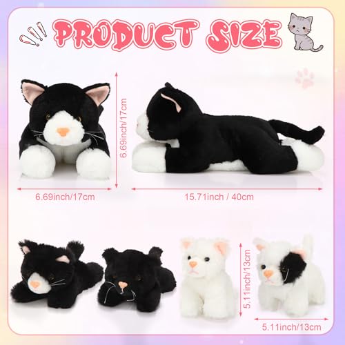 Image of Skylety 5 Pieces Cat Stuffed Animal with Babies Inside Belly Plush Cat Pregnant Mommy Kitty with 4 Cute Fluffy Stuffed Kittens Christmas Birthday Surprise Gifts(Black, White)