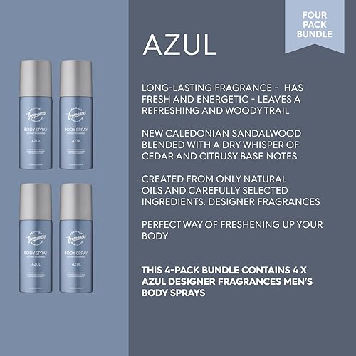 Designer Fragrances 4 Pack Assorted Bundle Men's Body Spray Deodorant Cans - Azul - Lite Blu - One Billion - Ventus - Instant Freshness on The Go - Long Lasting Smell - Great Male Gift Sets - 150ml - Image 3