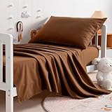 NTBAY Toddler Sheet Set - 3-Piece Microfiber Crib Sheet Set - Flat Sheet, Fitted Sheet, Pillowcase - Solid Toddler Bedding, Brown
