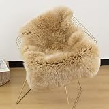 RZLWOOL Genuine Sheepskin Rug New Zealand Fluffy Lambskin Rug, Natural Luxury Sheepskin Throw for Bedroom Living Room Children's Room Office- Premium Area Rug Chair Cover (2×3 Feet, Worm Brown)