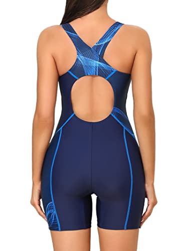 Attraco Swimsuits For Women One Piece Training Swimwear Bathing Suits Competitive Swimsuit Xl Wave-Blue #TOP1