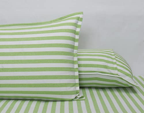 Image of AIRWILL, 200GSM Handloom Cotton Double Bedsheet with 2 Pillow Covers (Candy Stripe Green)