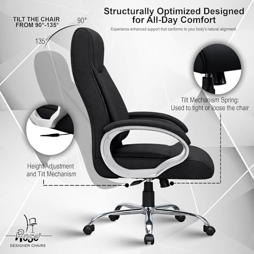 Image of ROSE Kyoto Orthopedic Boss Chair with 3 Years Brand Warranty, Ergonomic Executive Chair Seat, Metallic Base | High Back (Black, Fabric)