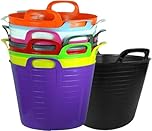 Spectraplast® Pack of 3 – 42L Heavy Duty Flexi Tubs | Multi-Purpose Flexible Plastic Storage Buckets with Handles | Random Colours | Garden Trug, Builders Bucket, Stable Feed & Household Storage