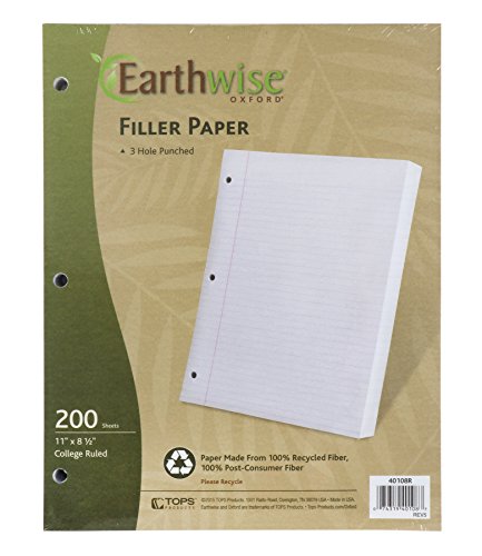 Ampad 100% Recycled Filler Paper, 8.5 x 11 Inches, White, College Rule, 200 Sheets (40108R)