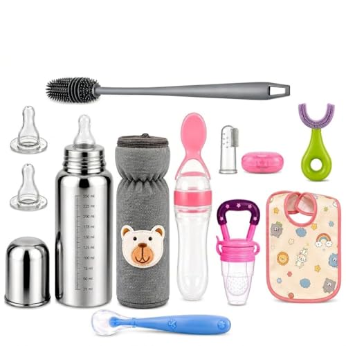 Image of Y. GOYAL & CO. Babyy Feeding Combo Set for Newborns & Infants | Stainless Steel Feeding Bottle, Spoon Feeder, Fruit Feeder & Food Feeder | BPA Free Baby Essentials Kit (10 in 1 Baby Feeding Combo Set)