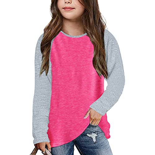 Camisetas casuais de manga comprida para meninas com gola redonda túnica de 4 a 13 anos camisetas li