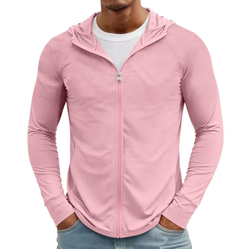 Mens Light Jackets Sun Protection Lightweight Full Zip Hoodie Jacket Men Mesh Long Sleeve Fishing Hiking Shirt UPF 50+ Sun Hoodies Athletic Camisas para Trabajar En El Sol Cooling Uv Jacket