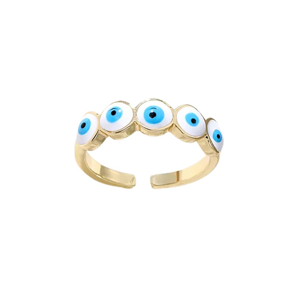 VIE Evil Eye Ring, Gold, Style #03, White