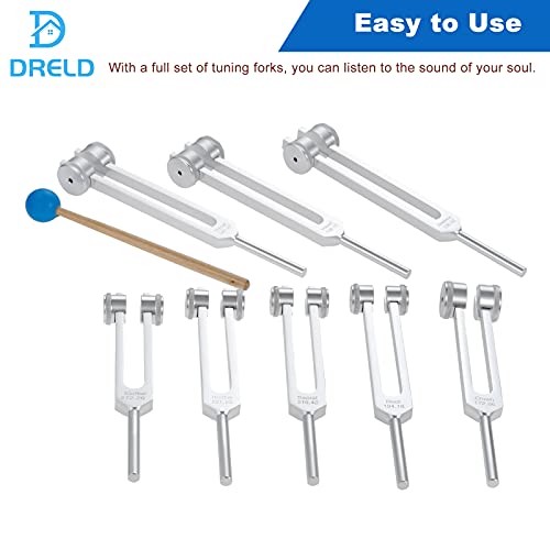 Chakra Tuning Forks Set, Tuning Forks Of 8, 7 Chakra + 1 Soul Purpose Weighted Tuning Forks For Dna Healing, Sound Therapy, Yoga, Meditation With Silicone Hammer, Bag, Cleaning Cloth #TOP4
