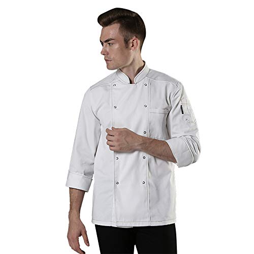 Kochjacke Bäckerjacke Kochbekleidung Weiß Langarm Mit Kochjackenknöpfe,Weiß,XL Cover