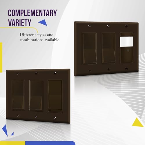 Image of ENERLITES Decorator Light Switch or Receptacle Outlet Wall Plate, Gloss Finish, Size 3-Gang 4.50 inch x 6.38 inch, Unbreakable Polycarbonate Thermoplastic, UL Listed, 8833-BR, Brown