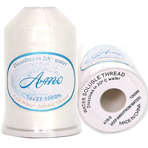 Hilo soluble en agua blanco crudo 1000 m enrollado miniatura 1
