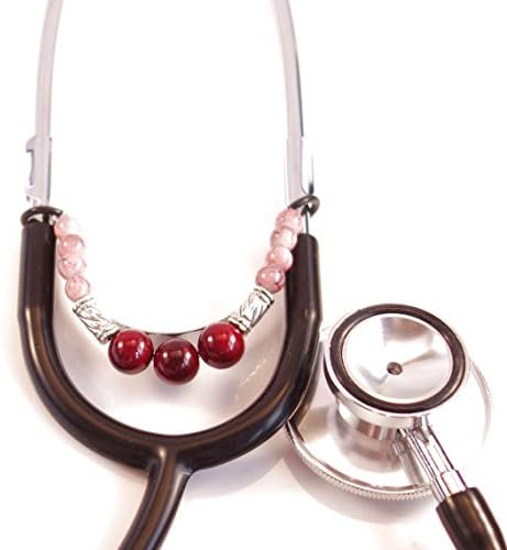 Beaded Stethoscope Charm Marsala with Silver Accents (Pantone Color of the Year 2015)