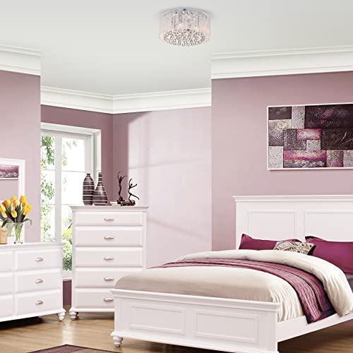 Jojospring Flushmount 4-Light Chrome And White Crystal Chandelier #TOP2