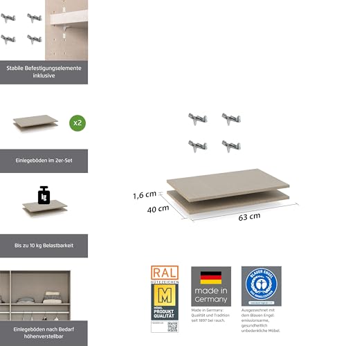 Rauch Möbel Zubehör, Einlegeböden 2er-Set für Elementbreite 65 cm, Farbe Texline Leinenoptik, Maße 63x1,6x40cm