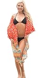 Women's Summer Batwing Sleeve Chiffon Swimsuit Cover Up Poncho with Button,Black