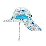 TOLOYE Baby Kleinkinder Sonnenhut mit Nackenschutz, Sonnenhut Jungen Mütze UV Schutz 50+, Verstellbarer Breite Krempe Dinosaurier Sommermütze Fischerhut Strandhut für Kinder Baby(S)