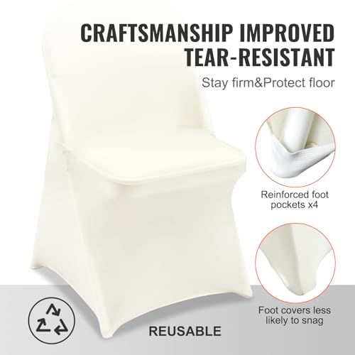 Image of VEVOR Stretch Spandex Folding Chair Covers, Universal Fitted Chair Cover, Removable Washable Protective Slipcovers, for Wedding, Holiday, Banquet, Party, Celebration, Dining (50PCS Ivory White)