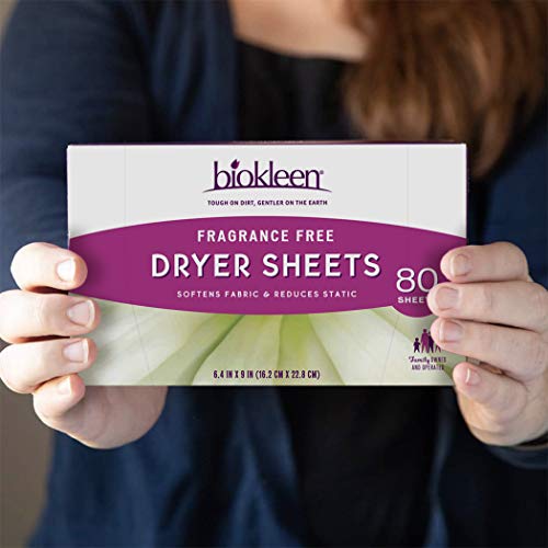 Biokleen Laundry Dryer Sheets, Fabric Softener, Eco-Friendly, Non-Toxic, Plant-Based, No Artificial Fragrance, Colors Or Preservatives, Fragrance Free, 80 Sheets #TOP2