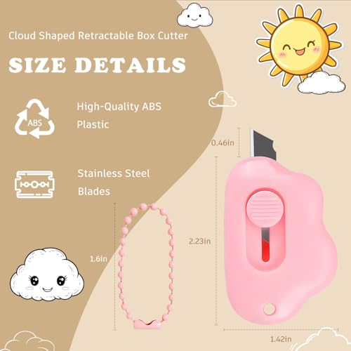 Muclip Cloud Retractable Box Cutter 6 Pack - with Key Rings,Safe Auto-Retract Design,Mini Paper Cutter for Box,Packages,Mail,Envelopes,Portable Keychain Letter Opener for Home,Office,Travel (4 Color)