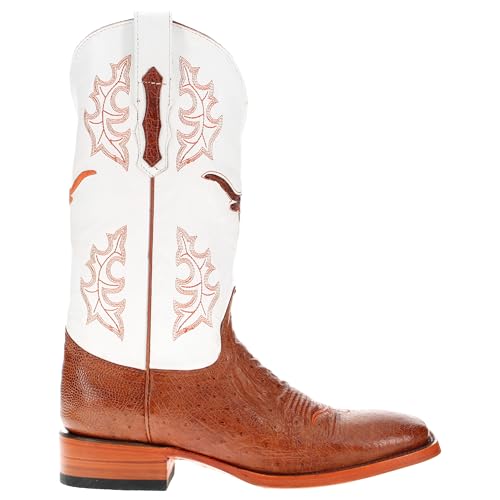 Image of Vaccari Men's Brooks Genuine Smooth Ostrich Leather NCAA Athletics Embroidery Western Cowboy Boots