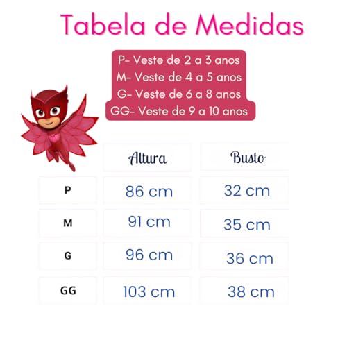 Fantasia Corujita P j Heróis de Pijama Infantil Criança Menina Masks Tamanho M