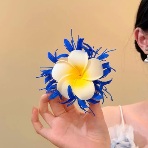 Pinzas para cabello con flores tropicales frangipani azul, 2 piezas miniatura 7