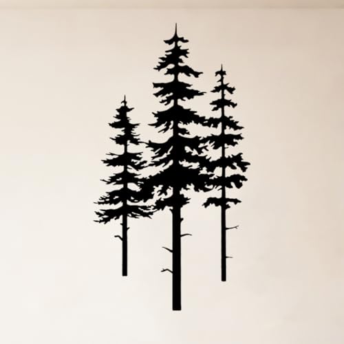 Metal Pine Tree Wall Art Decor, Nature Home Decor, Cedar Trees Metal Sign, Wall Decorations for Living Room, Forest Decor, Nature Lover Gift (Black, Small)