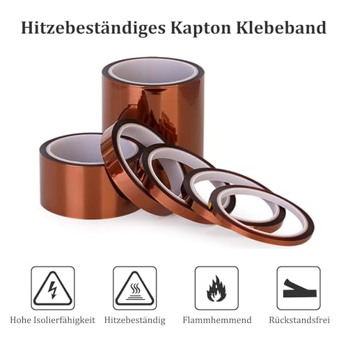 Misuyue 12mm Kapton Tape, Hitzebeständiges Klebeband bis zu 300℃, 33m/108ft Polyimid Film Isolierband Klebeband für 3D-Drucker Löten, Sublimation, Elektronik Leiterplatten (Brau)