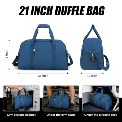 Image of Searock 45L Gym Bag for Men & Women with Shoe Compartment | 21 inch Large Duffle Bag for Travel, Sports, Fitness & Workout, Navy Blue