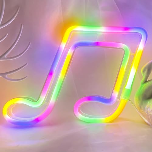 Image of Multi-Colored Music Note Neon Light Wall Decor, USB /Battery Operated Neon LED Sign Decorations for Bedroom, Teen Girls, Women, Boys, Men
